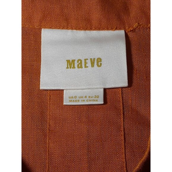 Anthropologie Maeve Dress 100% Linen Lace Up Front Pockets Size 0 Fall - Picture 13 of 16